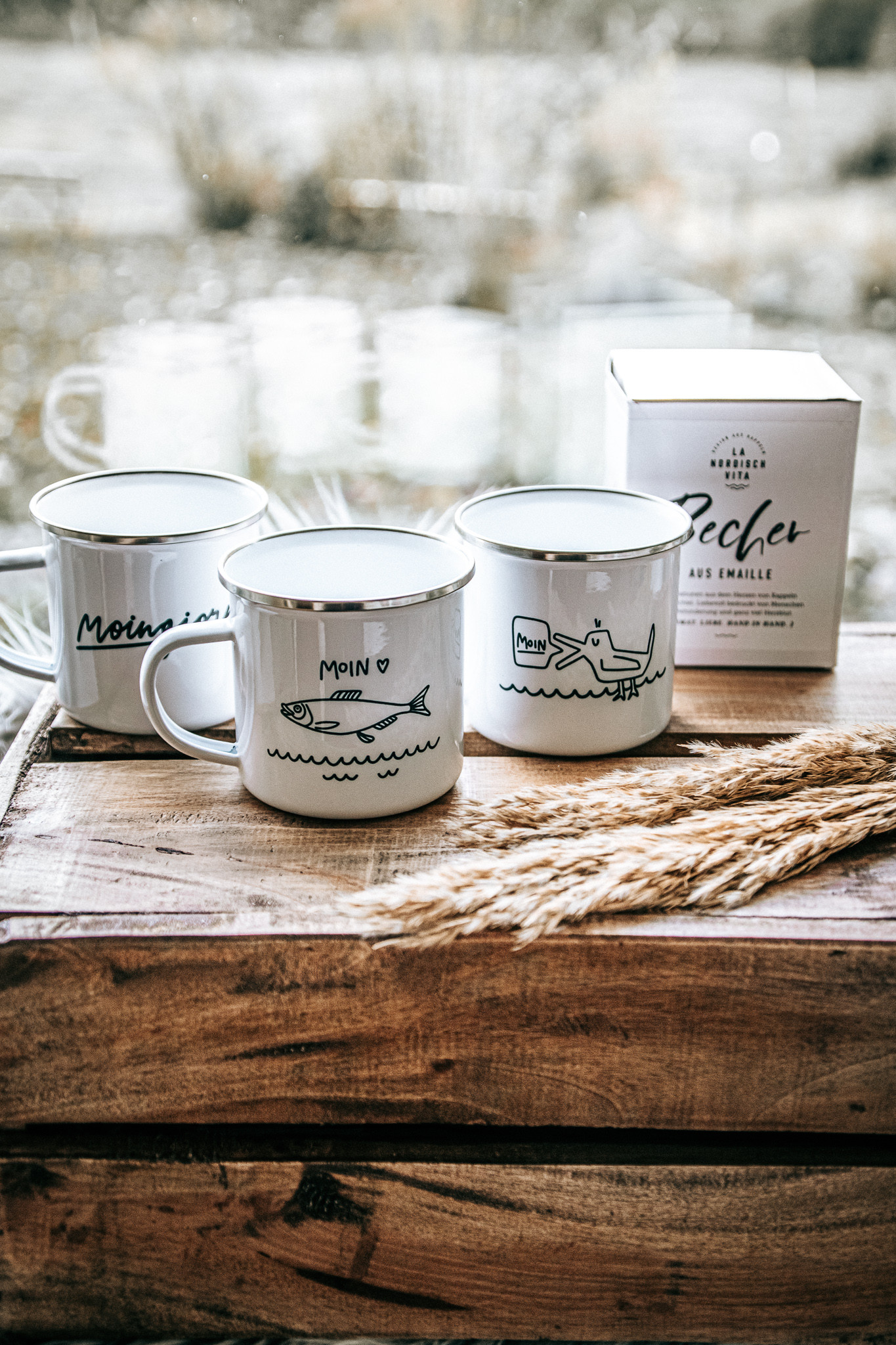 Nordisch 3er-Set Emaille Becher